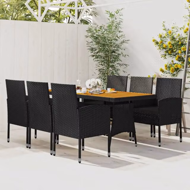 Set da Pranzo per Esterni 7 pz in Polyrattan Nero 3120109