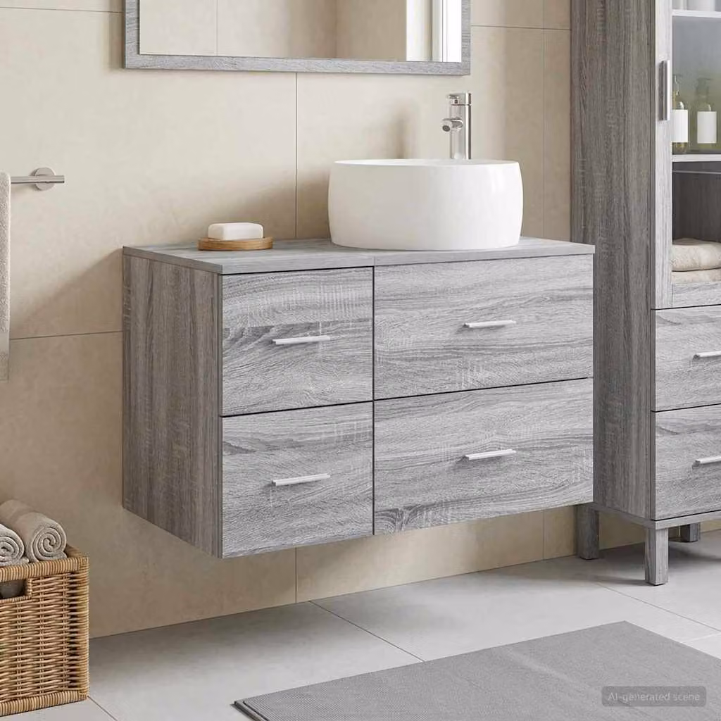 Set di mobili per il bagno vidaXL composto da base lavabo e pensile, colore grigio, design minimalista e montaggio a parete