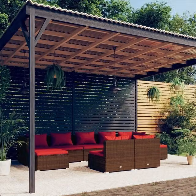 Set Divani da Giardino 9 pz con Cuscini in Polyrattan Marrone 3102003