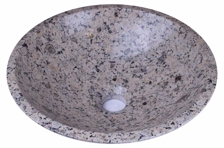 Lavabo rotondo in pietra naturale, diametro 33-35 cm, color beige