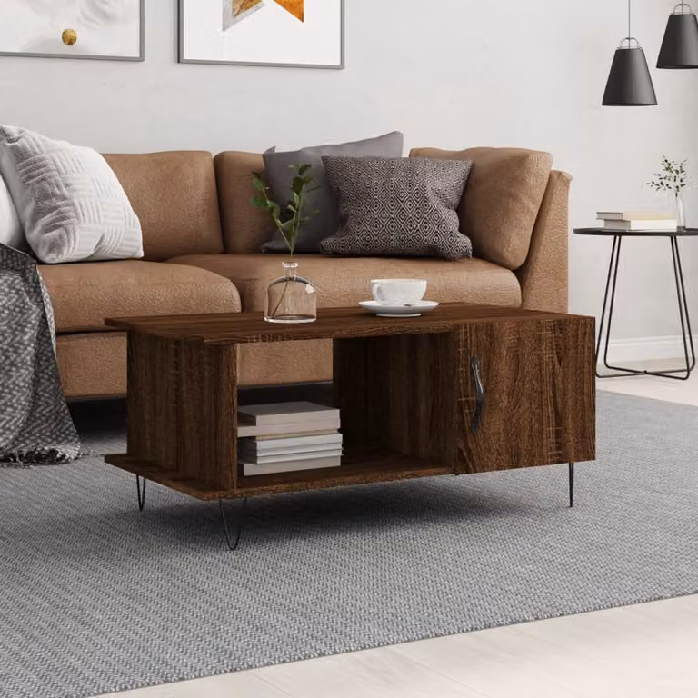 vidaXL Tavolino da Salotto Moderno in Legno e Metallo, Colore Rovere Marrone, L 90 cm x P 50 cm x H 40 cm