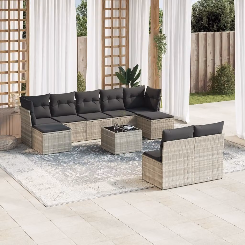 Maison Exclusive - Set da giardino 10 pezzi con cuscini Grigio chiaro Polyrattan