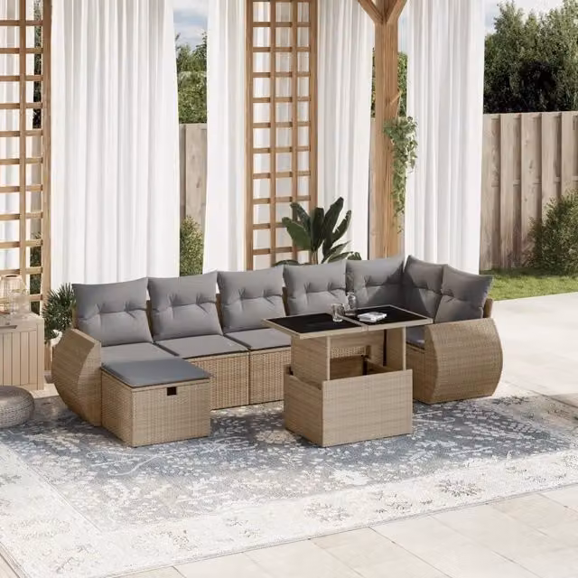 Set Divano da Giardino 8 pz con Cuscini Beige in Polyrattan 3275149