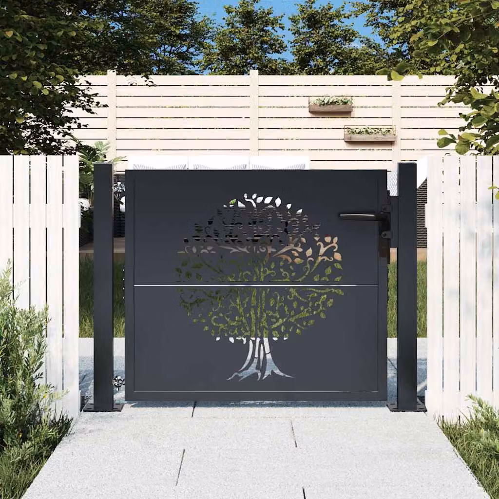 Cancello singolo da giardino vidaXL in acciaio zincato colore antracite con design ad albero L: 105 cm, H: 75 cm