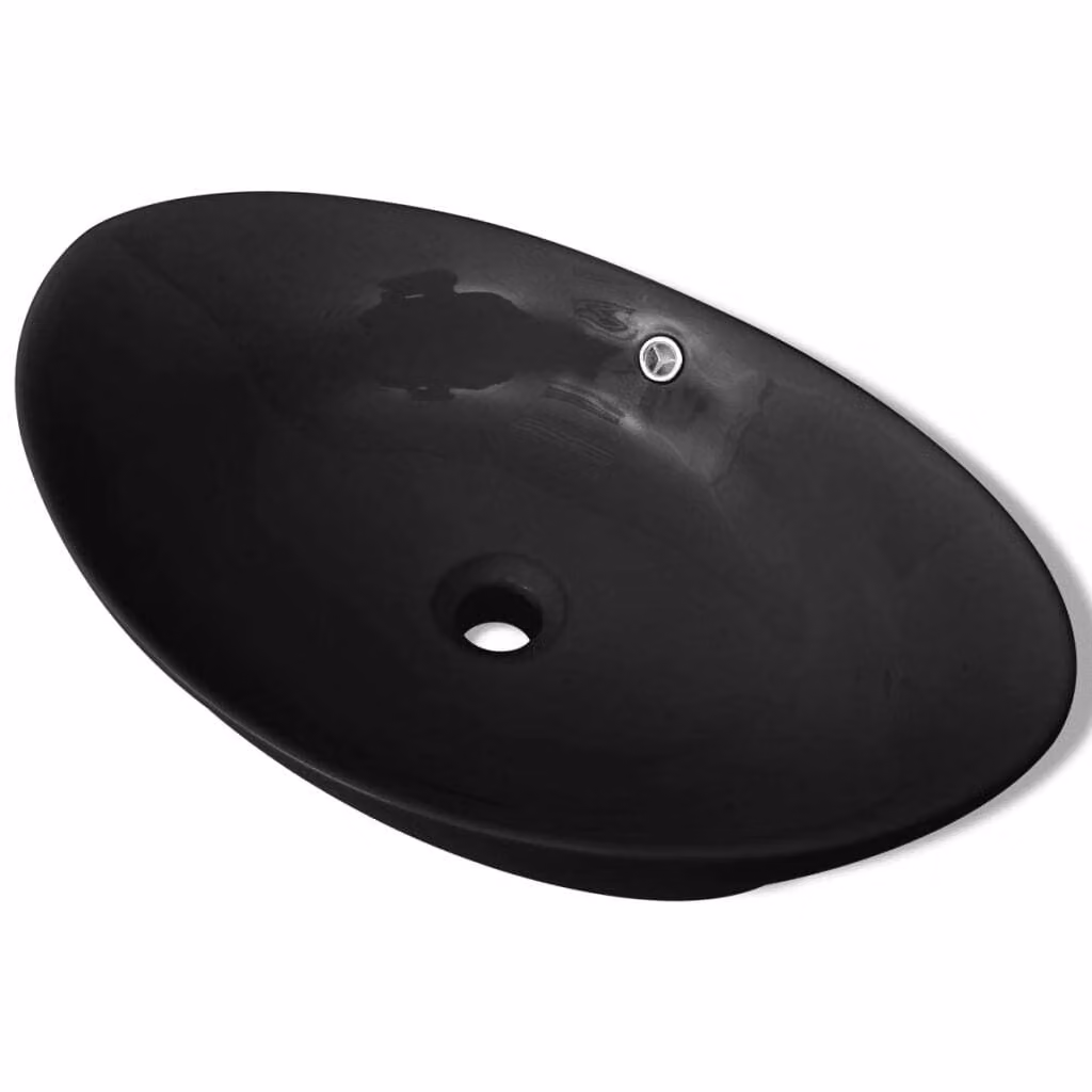 Lavello Ovale in Vetroceramica Nero Troppopieno 59x38,5 cm