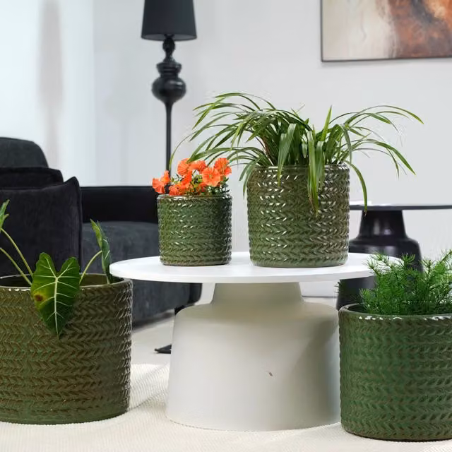 Set di 4 vasi REDOM in ceramica verde, forma geometrica e design round per tavolo, Ø 37/31/24,5/17,5 cm – 1