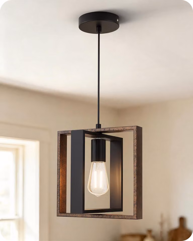 Lampada a sospensione quadrata, con altezza regolabile, design 2-in-1, attacco E27, stile rustico