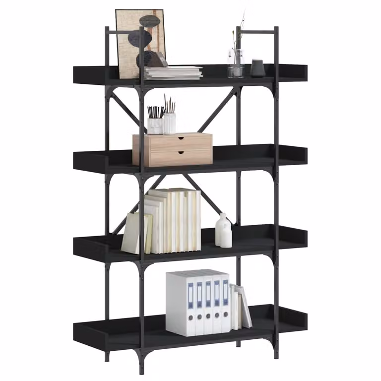 Libreria a 4 Ripiani vidaXL in Stile Industrial, Colore Nero, L 100 cm x P 33 cm x H 145,5 cm