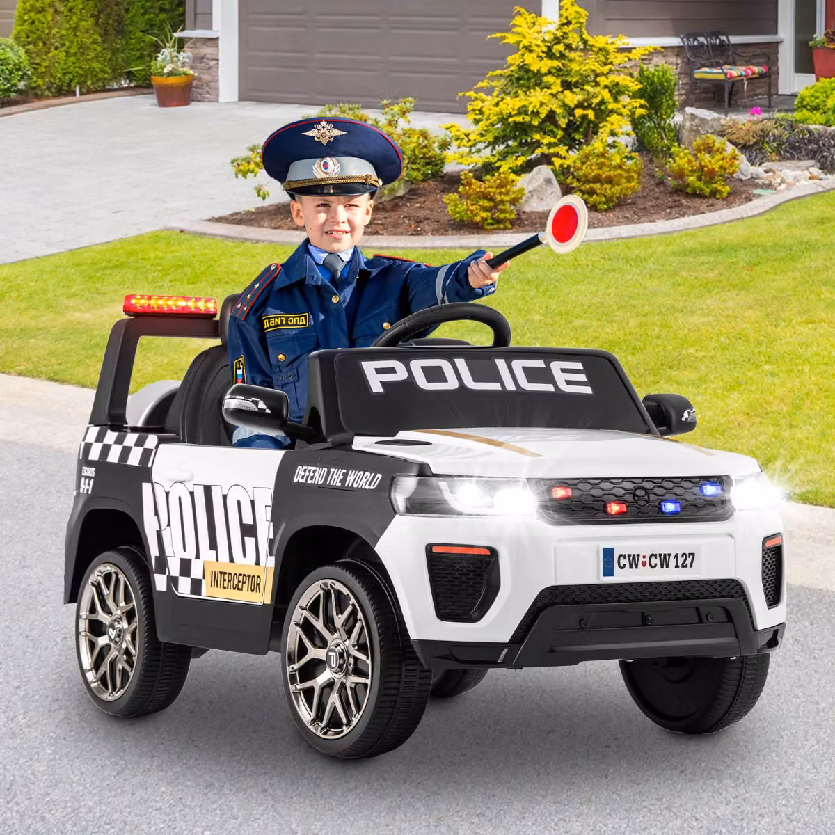 Auto della Polizia Elettrica Costway per Bambini con Telecomando, Luci LED e Suoni, Colore Bianco – 3