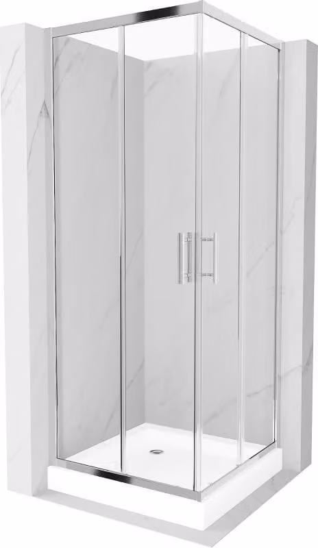 Mexen Rio cabina doccia quadrata 80 x 80 cm, trasparente, cromo + piatto doccia Rio, bianco - 860-080-080-01-00-4510