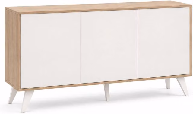 Credenza Moderna Arreditaly con 3 Ante Senza Maniglie Design Minimal per Soggiorno e Ingresso, Bianco e Rovere, L 154 x H 72 x P 40 cm