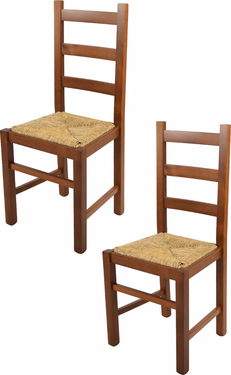 t m c s Tommychairs - Set di 2 sedie RUSTICA per cucina e sala da pranzo, struttura robusta in legno di faggio, laccata nel colore noce chiaro e sedile in paglia
