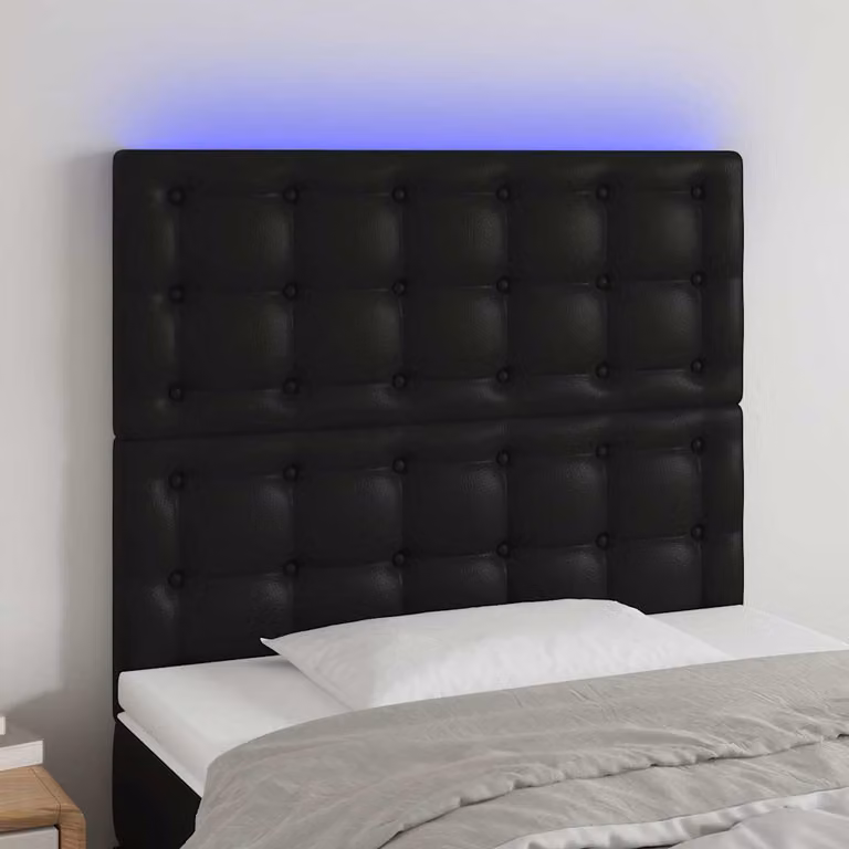 Testiera per letto vidaXL in similpelle nera con illuminazione LED integrata e porta di ricarica USB, L 90 cm, P 5 cm, H 118-128 cm