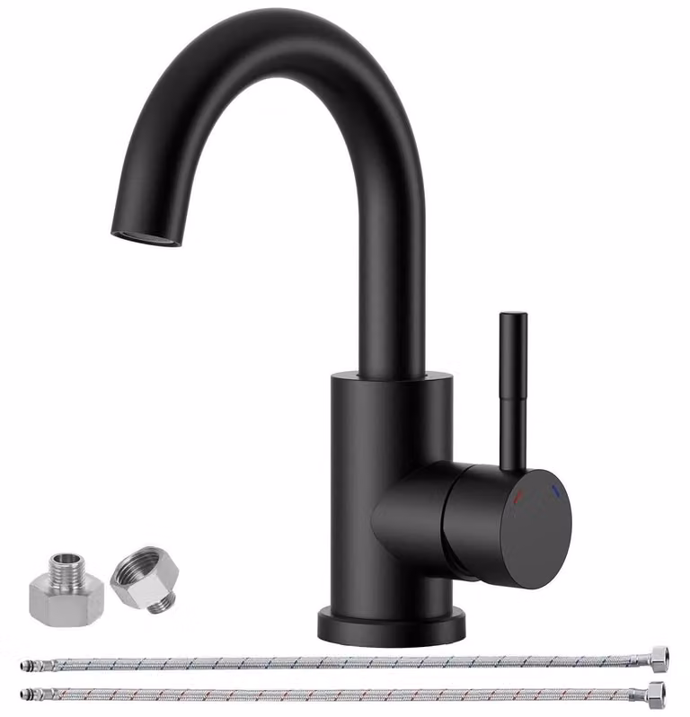 Miscelatore per lavabo, bagno/cucina, rotazione a 360°, acciaio inossidabile, finitura nera opaca
