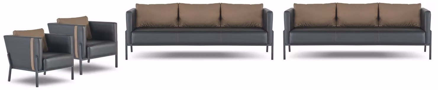 Designer Büromöbel Luxuriöse 2x 3-Sitzer Edle 2x Ledersessel 4tlg Set