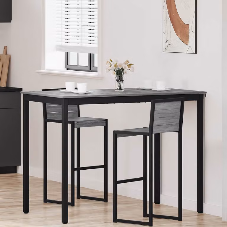 vidaXL Tavolo Bar Moderno Rettangolare in Legno Ingegnerizzato e Metallo, Nero e Grigio, L: 80 cm, P: 25,67 cm, H: 105 cm