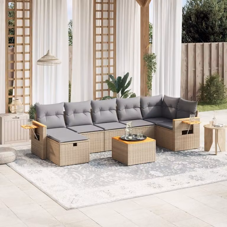 Maison Exclusive - Set Divano da Giardino 8 pz con Cuscini Beige Misto Polyrattan
