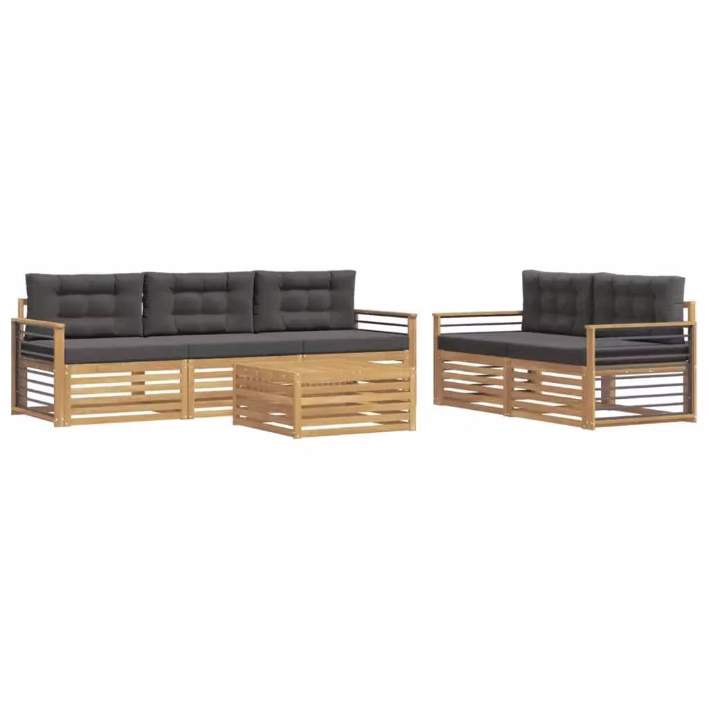 Set di mobili da giardino vidaXL composto da divano a L, poltrone e tavolino da caffè in legno di acacia con cuscini, Bianco e Antracite – 2