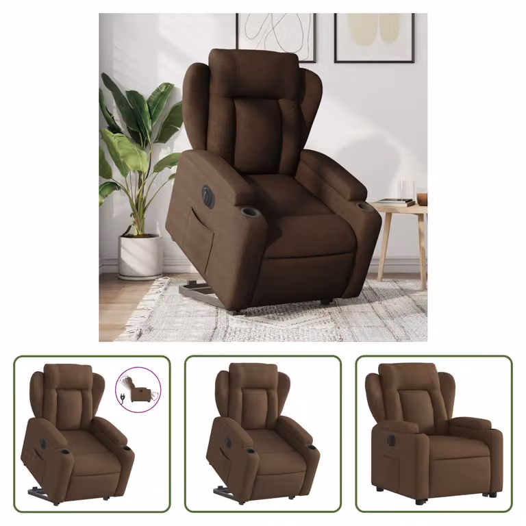 The Living Store Poltrona relax con supporto elettrico in tessuto marrone