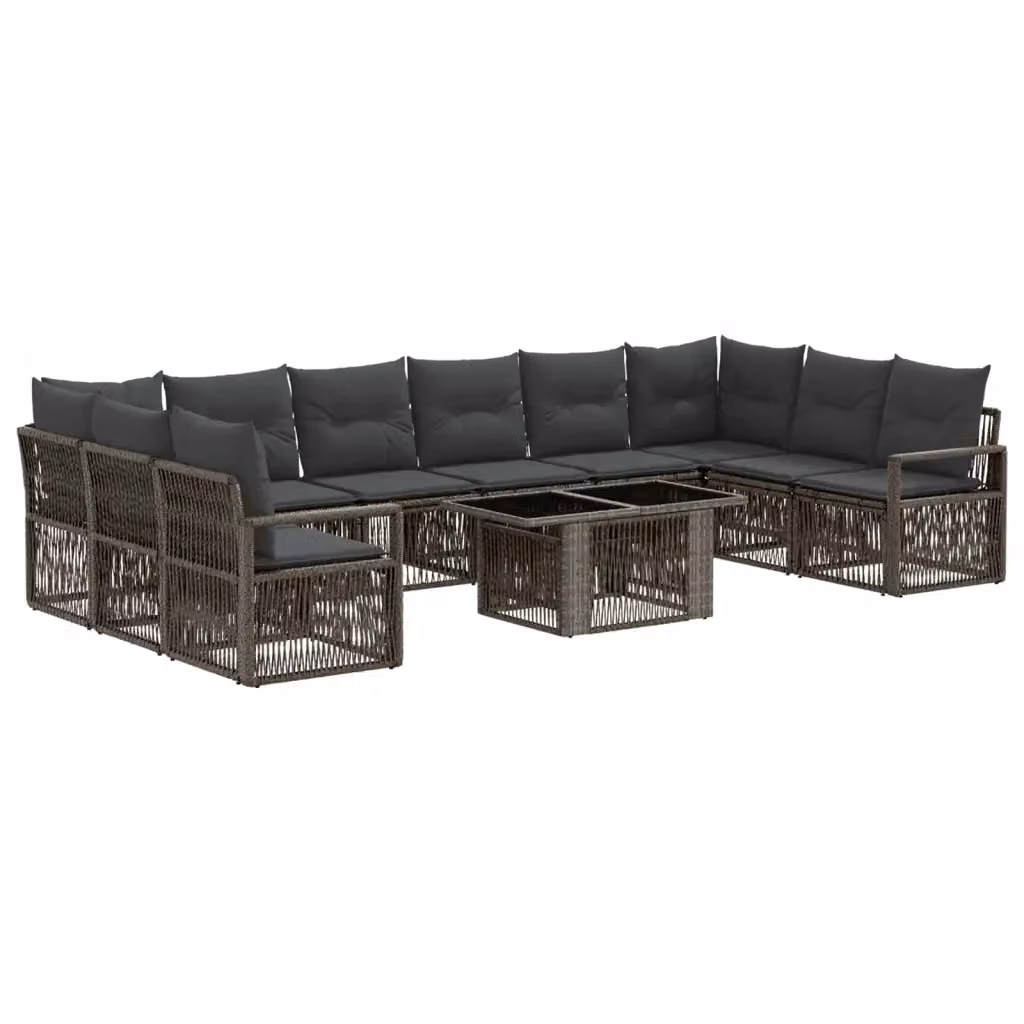 Set Divano da Giardino 11 pz vidaXL in Polyrattan Grigio e Antracite con Tavolino e Cuscini – 2