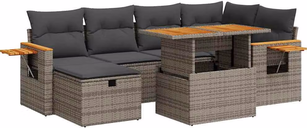 Set Divano da Giardino 8 pz con Cuscini Grigio in Polyrattan