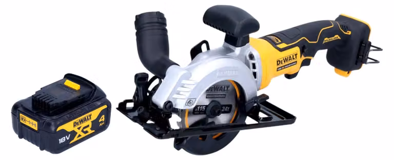 Sega circolare a batteria DeWalt DCS 571 N 18 V 115 mm brushless + 1x batteria 4,0 Ah - senza caricabatterie