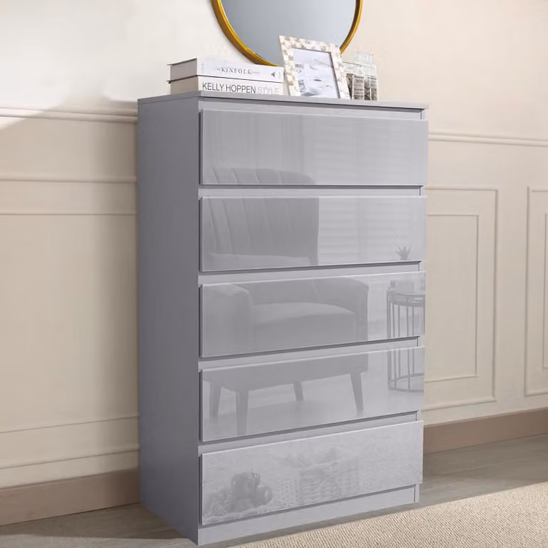 Credenza Kenji 5 cassetti grigio lucido