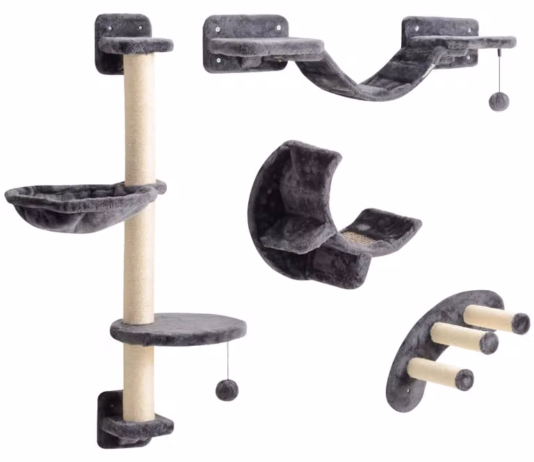 PawHut Parete da arrampicata per gatti, set da 4 pezzi con amaca