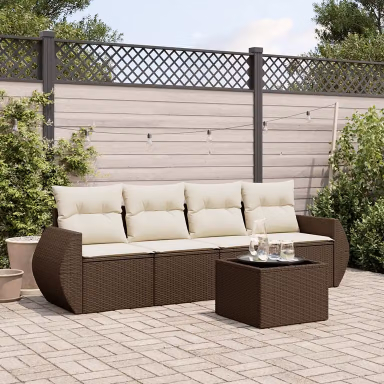 Maison Exclusive - Set Divano da Giardino 5 pz con Cuscini Marrone in Polyrattan