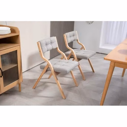Set di 2 sedie pieghevoli imbottite Minimal in legno e tessuto grigio – 2