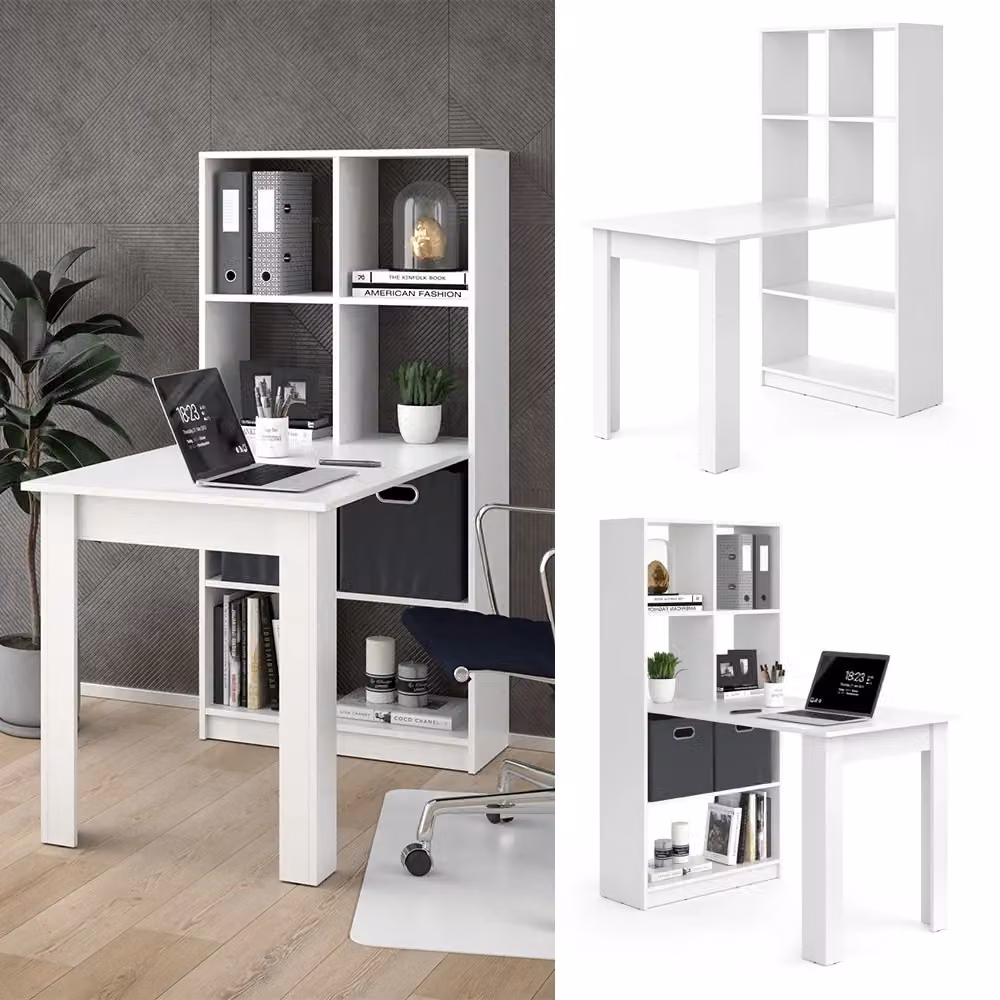 Scrivania da ufficio Vicco Gael con ripiani, colore bianco, L: 122 cm, P: 70 cm – 2