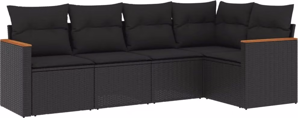 Set Divani da Giardino 5 pz con Cuscini in Polyrattan Nero