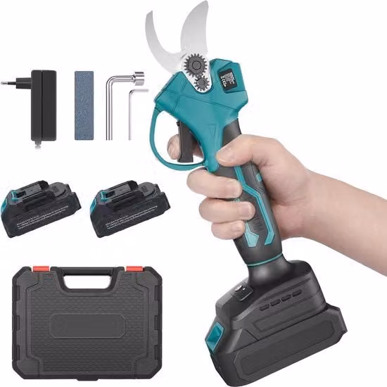 Snoeischaar elettrica senza fili con capacità di taglio 30 mm, 2 batterie e caricabatterie