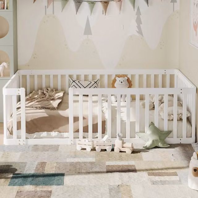 Letto singolo in legno - Zephmum- 90x200 cm bianco con sponde