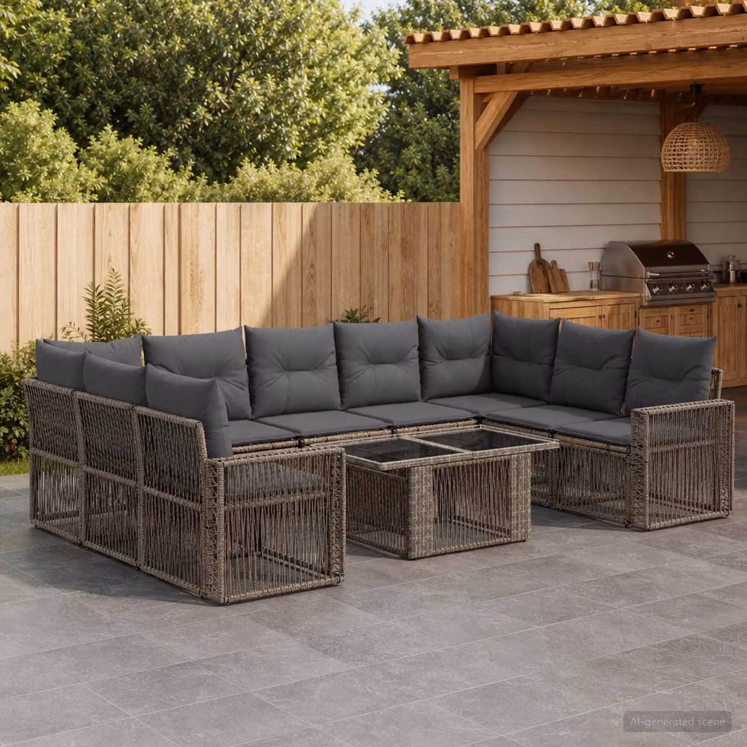 Set Divano da Giardino vidaXL in Polyrattan a Forma a U con Tavolino, Grigio e Antracite