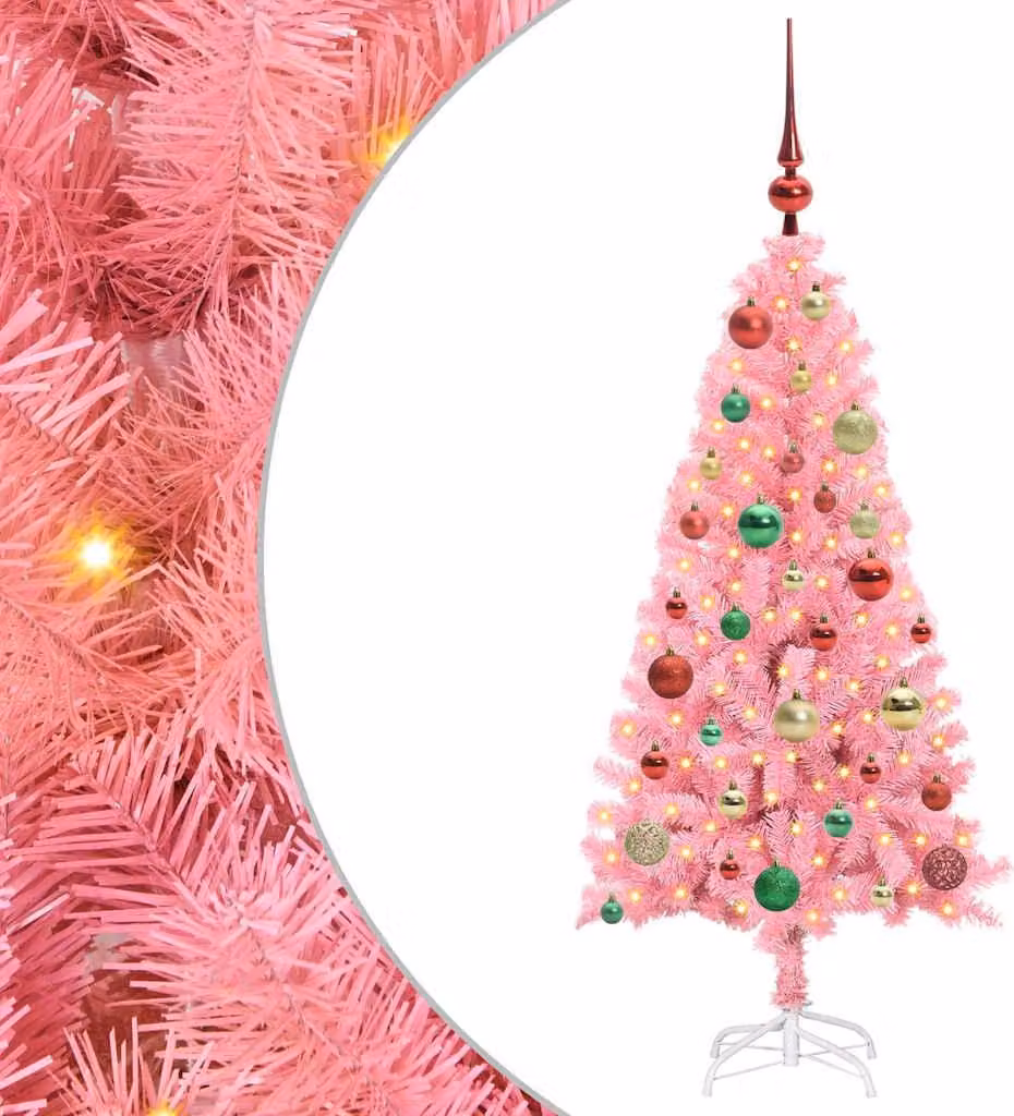 Albero di Natale con 150 LED con supporto Rosa 120 cm PVC