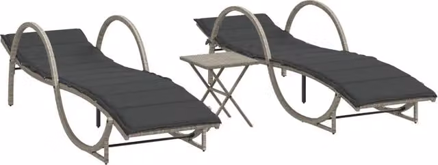 Lettini Prendisole 2 pz | Sdraio da giardino | Lettino da sole con Tavolino Grigio Chiaro in Polyrattan