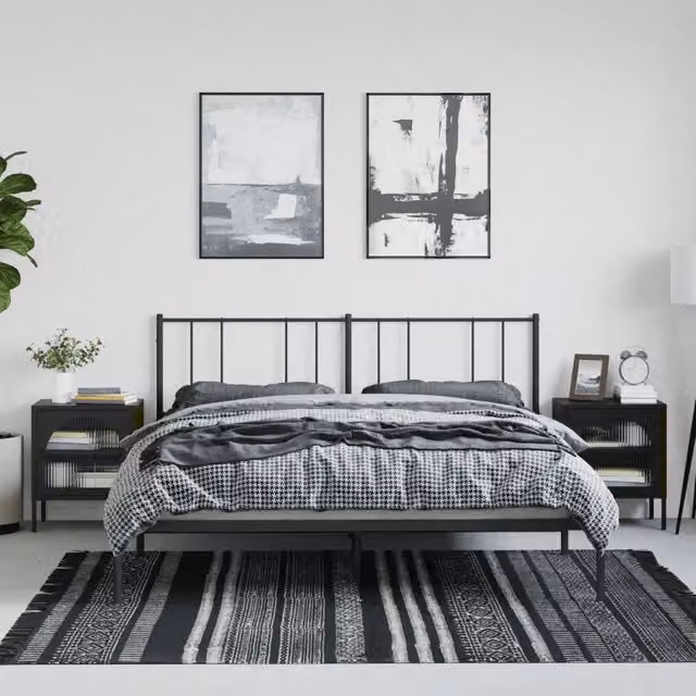 Set di 2 comodini Design Mania in vetro e metallo nero opaco L/P/H: 50 x 35 x 60 cm