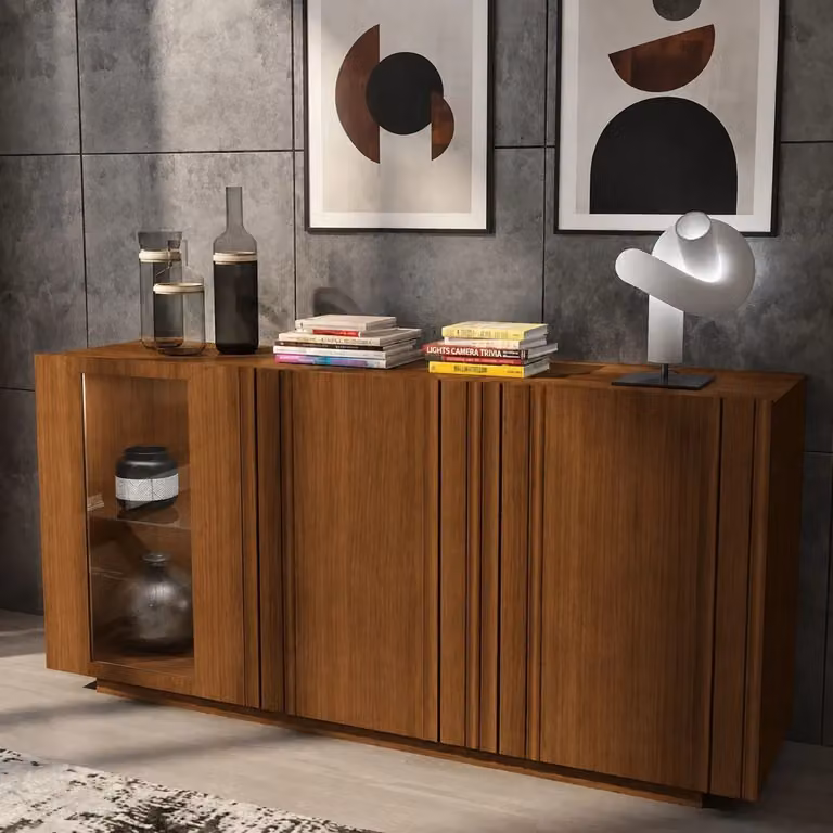 Madia moderna in legno massello di frassino marrone con ante e vetro Mobili 2G L/P/H: 180 x 48 x 88 cm