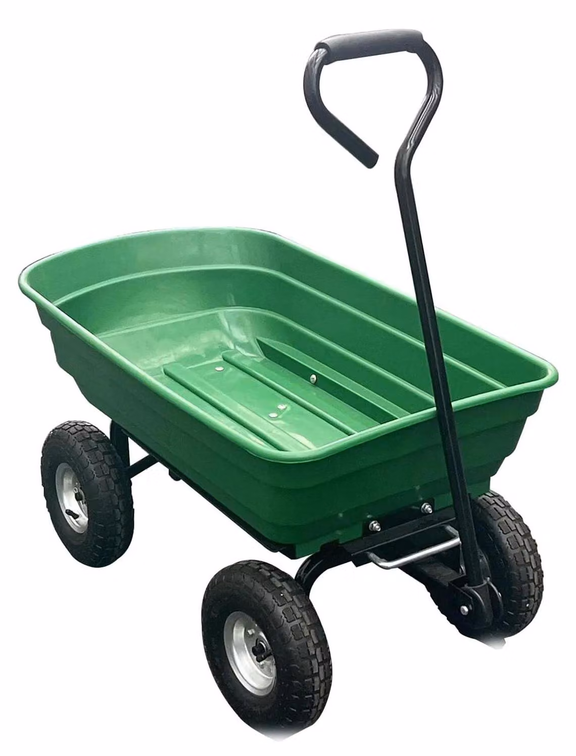 Carrello da giardino a 4 ruote - Carrello ribaltabile per carichi pesanti - Funzione di ribaltamento - Maniglia a forma di "D" - Supporto integrato - Colore: verde