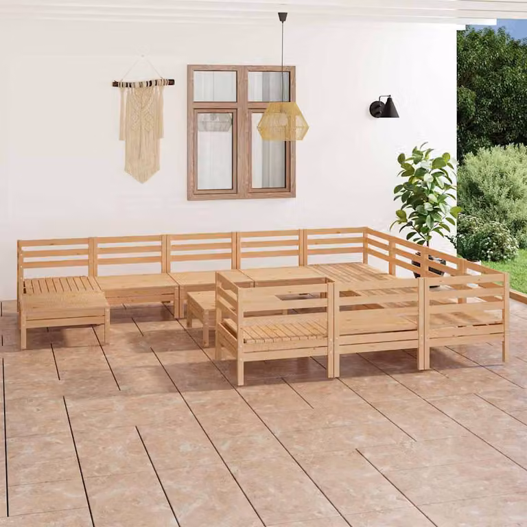 vidaXL Set Salotto da Giardino a L in Legno di Pino Marrone 12 pz