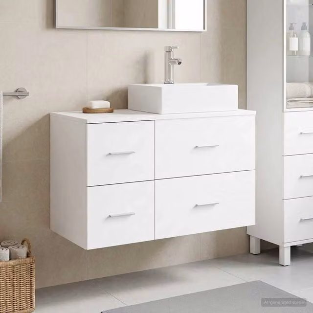 Set di mobili da bagno moderno vidaXL composto da base lavabo e pensile bianco opaco in MDF L/P/H: 79,5 x 49,5 x 41,0 cm – 1