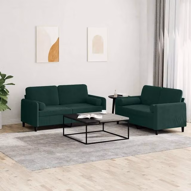 Set di 2 divani con funzione letto e cuscini vidaXL in velluto verde moderno – 1