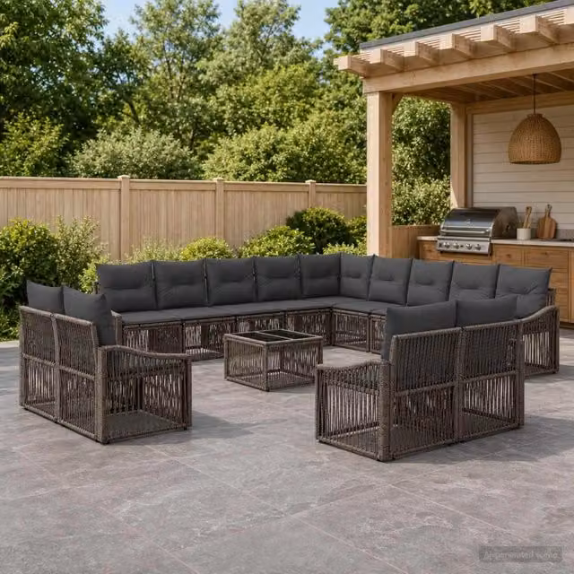 Set Divano da Giardino Moderno vidaXL a Forma a U Grigio con Tavolino e Cuscini Rimovibili