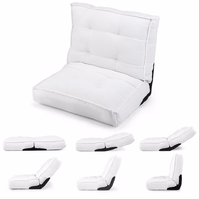 Poltrona reclinabile pieghevole COSTWAY, poltrona da pavimento con schienale regolabile e funzione relax, poltrona imbottita per il pavimento, sedia da meditazione, colore bianco