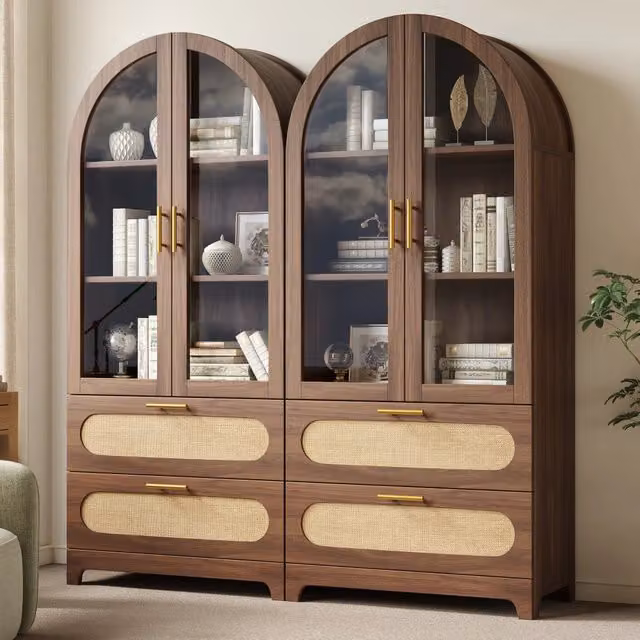 Vetrina Retro Noce 175x80x40 cm, Libreria con 2 Cassetti e Ripiani Regolabili, Design Arco Montmartre