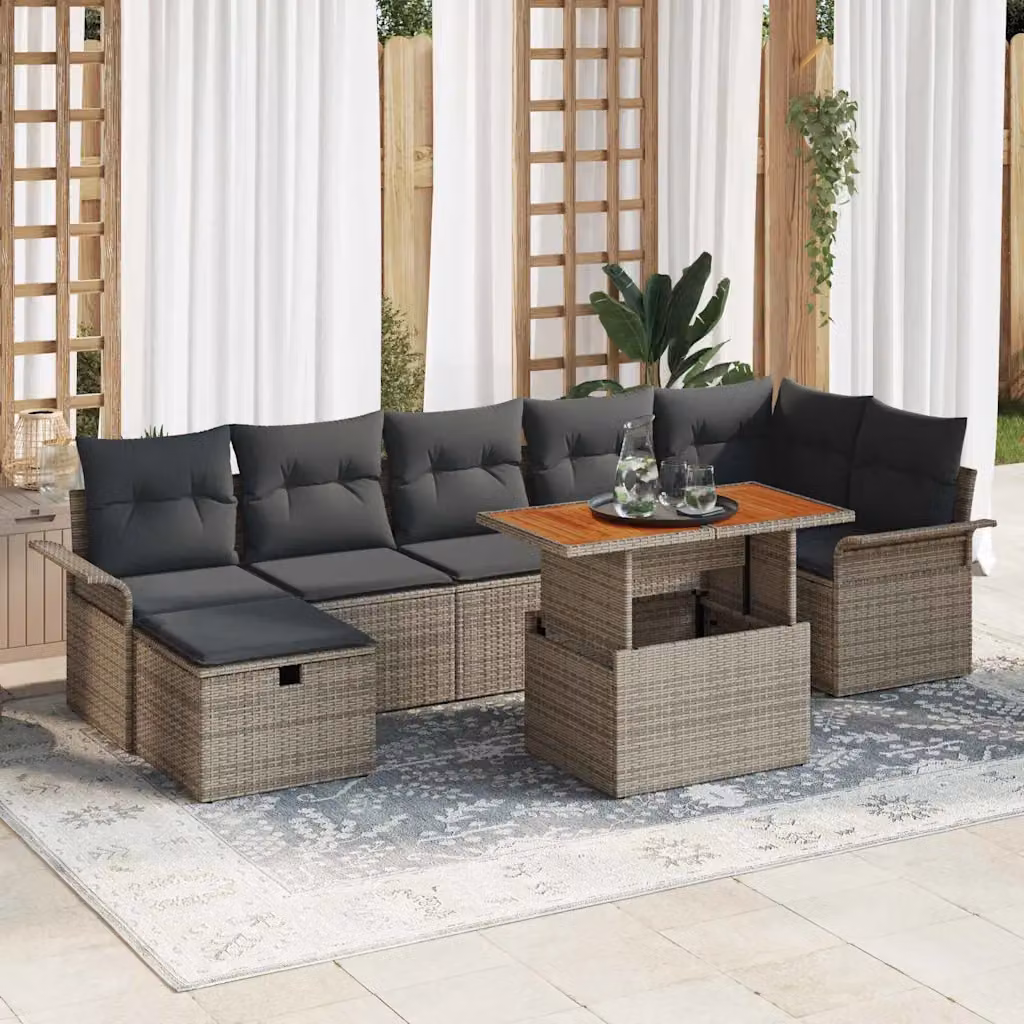 Set Divano da Giardino vidaXL in Polyrattan Grigio con 8 Pezzi e Cuscini Inclusi – 1