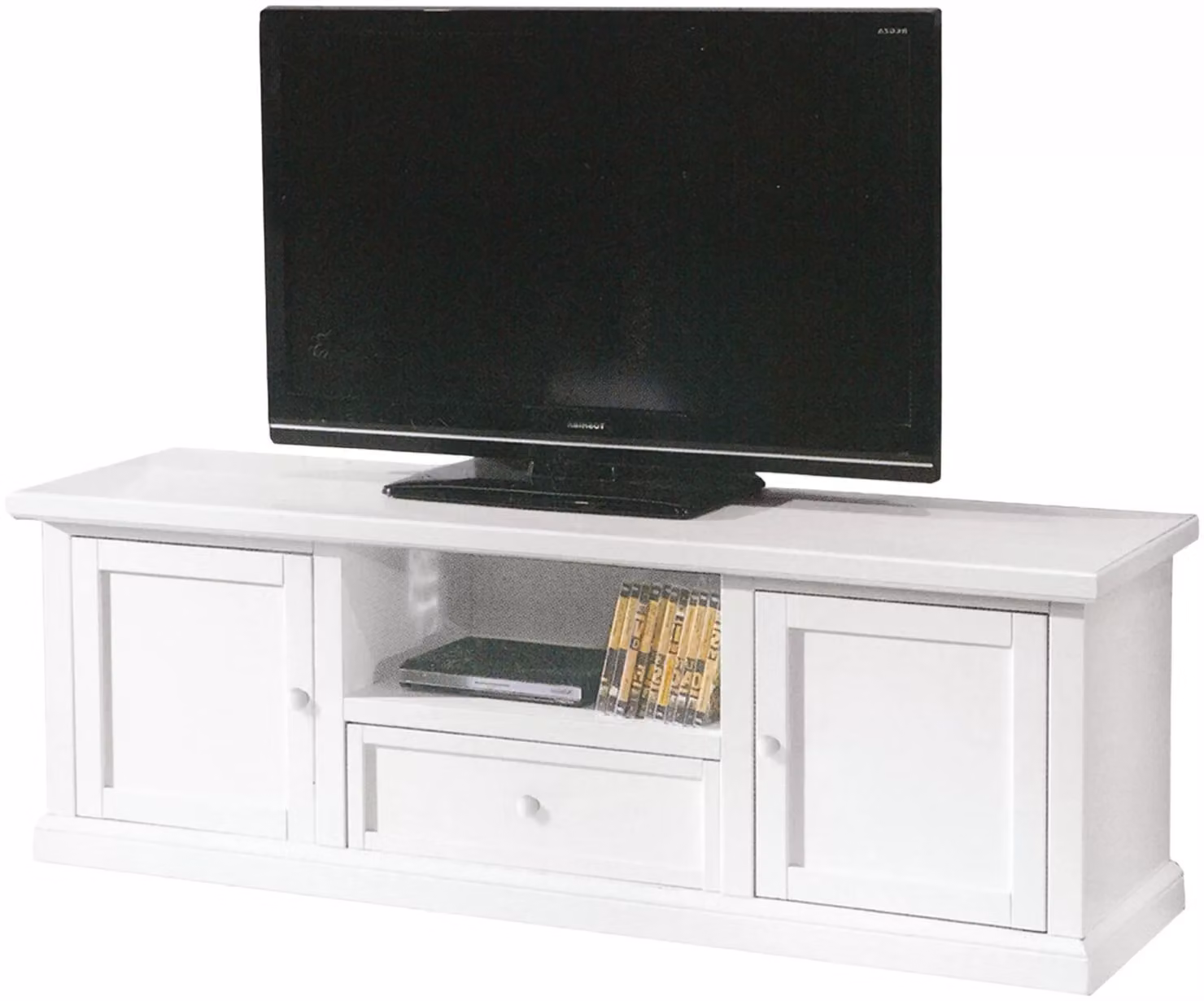Porta TV in legno bianco stile arte povera Mobili2G L: 160 cm, P: 46 cm, H: 56 cm – 1