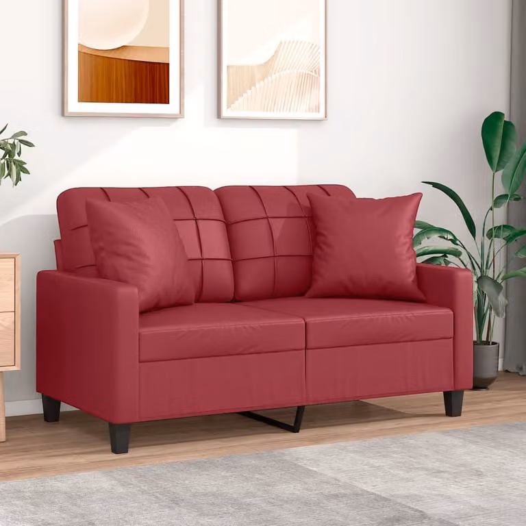 Divano a 2 posti vidaXL in similpelle rosso con cuscini, L: 138 cm, P: 80 cm, H: 77 cm
