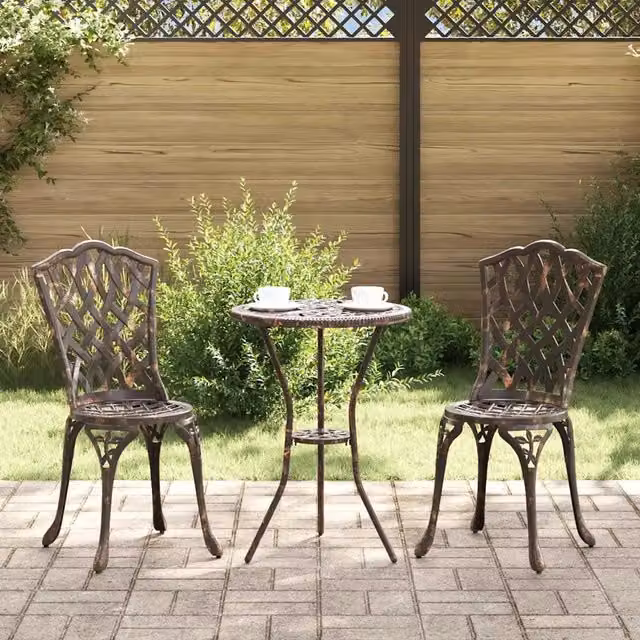 Set Bistro da Giardino 3 Pezzi vidaXL in Alluminio Bronzo Opaco